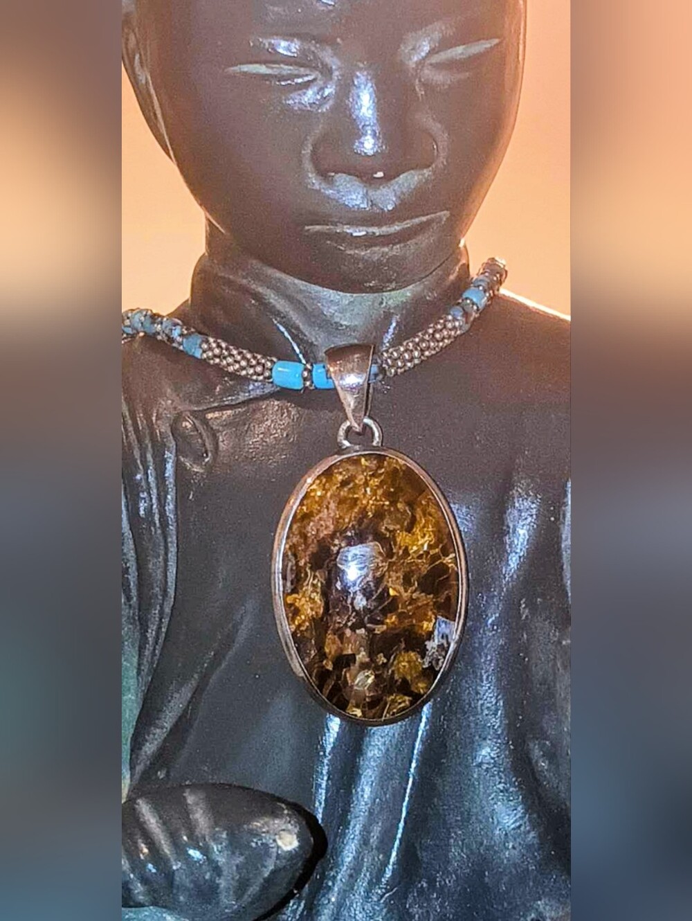 950 Fine Silver Astrophyllite Heavy Statement Pendant